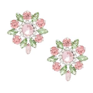 Pendientes Redondos de Cristal Rosa y Verde, Joyería de Moda para Mujer, Pendientes Florales, Accesorio Elegante y Brillante, Regalo para Fiesta - Product Image 5