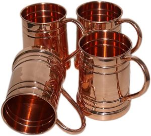 Juego de 4 Tazas Tradicionales de Cobre Puro con Patrón de Anillos Horizontales, Tazas de Cobre Sólido Directas de Fábrica para Eventos y Catering - Product Image 3