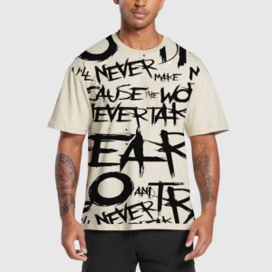 Camiseta de algodón de manga corta con cuello redondo para hombre, antiarrugas, ecológica, con estampado de letras negras, estilo urbano, talla grande - Product Image 1