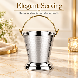 Seau de service en acier inoxydable martelé avec poignée en laiton, rond, pour curry, 300 ml, pour la maison, les restaurants, les hôtels et la restauration - Product Image 2