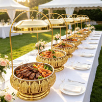 Chauffe-Plat Professionnel 20L en Acier Inoxydable Doré pour Buffet, Maintien au Chaud des Aliments, Idéal pour la Restauration et les Banquets