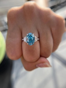 Elegant Design Blue <b>Stone</b> Oval Cut Lab Created Diamond <b>Ring</b> for Wedding & Engagement Diamond <b>Ring</b> with IGI Certified for Sale - Product Image 1