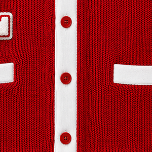 Cardigan rouge en tricot à col en V avec bordure blanche et lettres grecques brodées Delta Sigma pour femme, style preppy, manches longues - Product Image 3