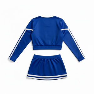2026 Factory Price Blue Cheerleading Uniform Set Long Sleeve <b>Crop</b> <b>Top</b> With Skirt For Teenagers In Stock Practice Wear OEM ODM - Product Image 2