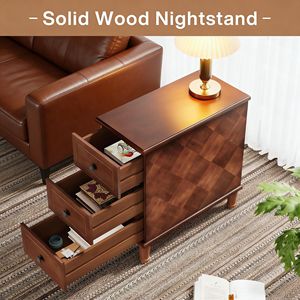 Fully Assembled 3-<b>Drawer</b> Narrow <b>Side</b> <b>Table</b> Wood Nightstand with Premium Style - Product Image 5