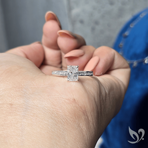 1 carat radiant cut lab grown <b>diamond</b> IGI certified 10k white gold channel pave band modern engagement <b>ring</b> - Product Image 2