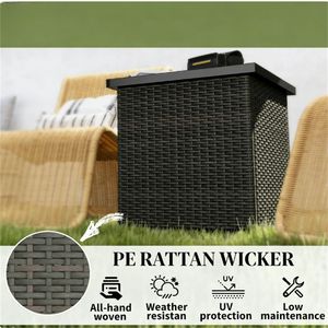Tavolino da Caffè Quadrato Marrone Misto per Esterni con Ombrelloni e Basi per Patio - Product Image 3