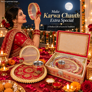 Ensemble de thali Karwa Chauth avec boîte, ensemble de 4 thali pour la prière, Channi décoratif, bol en acier et boîte cadeau pour femmes - Product Image 4