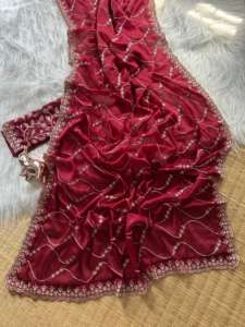 Sari en Georgette de Soie Exclusif avec Broderie, Tenue Traditionnelle de Soirée pour Femmes, Fabricant et Fournisseur de Surat, Prix de Gros - Product Image 2