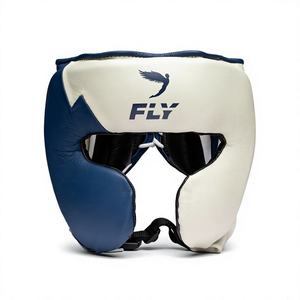 Custom Navy Blue Leather Boxing <b>Head</b> Guard with Hook & Loop Closure for Kick Boxing MMA <b>Training</b>-Full Face Protection Unisex - Product Image 1