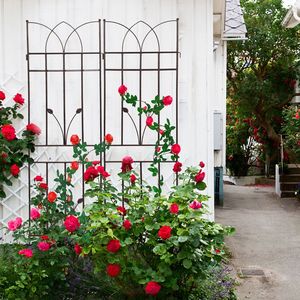 Set di 2 tralicci da giardino in metallo antiruggine marrone da 180 cm x 45 cm per piante rampicanti, supporto per fiori da esterno - Product Image 5