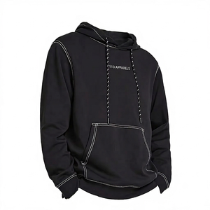 Custom Logo OEM Men Black <b>Hoodie</b> Embroidered Washed Contrast <b>Stitching</b> Fleece Pullover Streetwear Heavyweight <b>Oversized</b> Supplier - Product Image 1