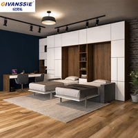 Lit mural double moderne Murphy avec bureau, armoire, bibliothèque, meuble de rangement, cadre en acier pliable, design modulaire, gain de place
