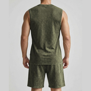 High Quality Men's Cotton Acid Wash T Shirt Shorts Two Piece <b>Set</b> Private Label Summer Outfit Breathable Quick Dry Men's <b>Sets</b> - Product Image 2
