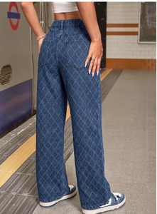 Jeans de Mezclilla de Cintura Alta y Pierna Recta para Mujer, Marca TRIBON SPORTS, Sin Elasticidad, Casuales, Verano, Lavado Medio, Tejido Sencillo y Liso - Product Image 2
