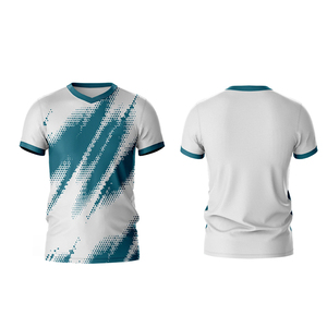 Camiseta de Fútbol con Cuello en V para Hombre, Impresión Sublimada, Absorbe la Humedad, Corte Atlético, Manga Corta, para Todas las Temporadas, Diseño Degradado Blanco y Verde Azulado - Product Image 3
