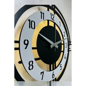 <b>Modern</b> Round Wood <b>Wall</b> <b>Clock</b> With Geometric Design Analog Quartz Silent Night Light Living Room Decor - Product Image 3
