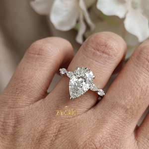 Anillo de Compromiso en Forma de Pera, Oro de 14K, Anillo con Diamante Cultivado en Laboratorio, Anillo de Boda con Acento Marquesa - Product Image 5