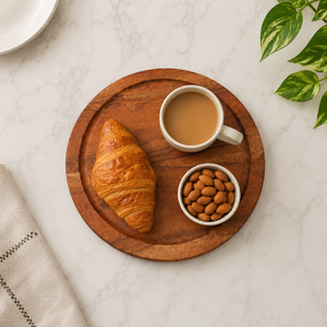 Premium Round Wooden Serving Platter | Handmade Solid Wood Snack Display Board Food Presentation Tray Modern Dining <b>Table</b> Decor - Product Image 4