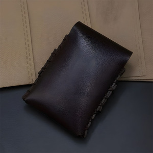 <b>Hand</b> Stitched Dark Brown Leather Card Holder <b>Men</b> Stitching Wallet Minimalist Cash Pouch Strap Closure Compact Sleeve Pocket - Product Image 6