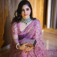 Saree Viscose Bordir Mewah Gaya Bollywood Modern Pakaian Pesta India Bebas Kerut