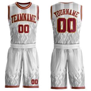 Premium Custom Crimson White Basketball Uniform Set Recycled Polyester Team Jersey Shorts Anti-Bacterial Sleeveless Crew Neck - Product Image 1