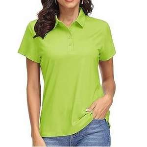 Polo ajusté pour femme de haute qualité, 100 % coton, col en V, à bon prix, avec logo imprimé superposé - Product Image 1