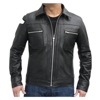 Veste de moto d'hiver en cuir véritable pour hommes avec col montant en cuir tanné motif lettre coupe confortable