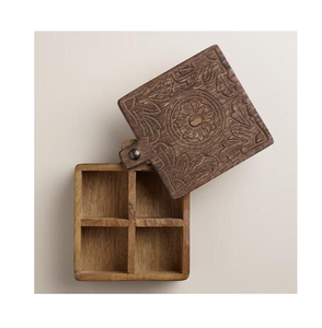 Wood Spice <b>Box</b> High Quality Carved Lid And Four Compartments Square Wood <b>Herb</b> Organizer Kitchen Storage Spice <b>Box</b> - Product Image 1