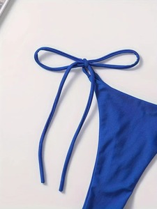 Sexy Lace-Up Bikini Swimsuit Two-Piece Padded Push-Up <b>Top</b> with High Waist Bottom for Summer Pool or Beach - Product Image 5