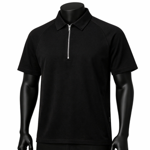 Custom Solid Knitted Half Zip Men's for <b>Shirt</b> Short Sleeve Zip Collar 100% Cotton Wholesale OEM/ODM High Quality - Product Image 1