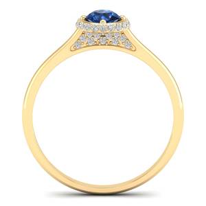 แหวนเพชรทรงกลมประดับพลอยไพลินสีน้ำเงิน 0.5 กะรัต พร้อมเพชรล้อมรอบแบบซ่อน รุ่น REYES ผลิตตามสั่ง ทองคำขาว 14K สำหรับผู้หญิง - Product Image 4