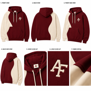 Sweat-shirt à capuche premium bicolore avec logo brodé personnalisé, coupe oversize en molleton, style streetwear pour hommes et femmes - Product Image 6