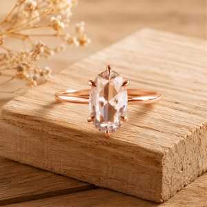 Beautiful Moval Rose Cut Lab Grown <b>Diamond</b> Solitaire Solid Gold <b>Ring</b> Prong Set E Color VVS Clarity <b>Diamond</b> <b>Ring</b> IGI Certified - Product Image 2