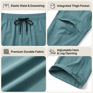 Men's Teal <b>Elastic</b> <b>Waist</b> <b>Cargo</b> <b>Pants</b> Casual Drawstring Closure Side Pockets Breathable Woven Trousers Spring Wear - Product Image 4