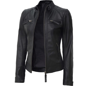Chaqueta de Motociclista para Mujer, Estilo Bomber, Ecológica, de Cuero Genuino de Oveja, Impermeable, con Cierre de Cremallera, Lista para el Invierno - Product Image 5
