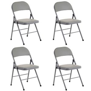 Eleganti Sedie Pieghevoli in Ferro Grigio e PVC, Set da 4 Pezzi, per Convenzioni ed Esposizioni, Forniture per Feste - Product Image 1