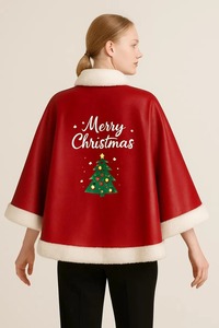 Capa de Santa Claus de Cuero Rojo Hecha a Mano con Ribete de Piel Sintética, Atuendo Festivo Navideño - Product Image 4