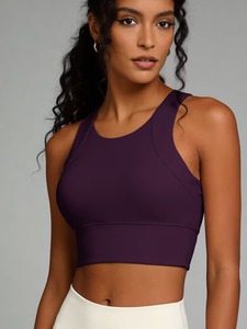 Female Longline Gym Tank Top High <b>Neck</b> Racerback Stretch Yoga Bra Soft <b>Padding</b> Workout Vest Activewear Manufacturer Clothing - Product Image 1