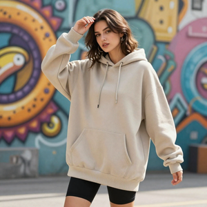เสื้อฮู้ดดี้ผู้หญิงไซส์ใหญ่ ทรงหลวม ผ้าฝ้ายฟลีซ แบบสวมหัว พร้อมบริการปรับแต่งแบบ OEM ODM - Product Image 1