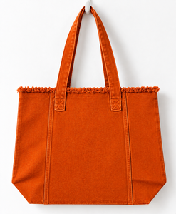 Sac fourre-tout en jean orange avec franges, sac à bandoulière grande capacité, sac de shopping décontracté - Product Image 1