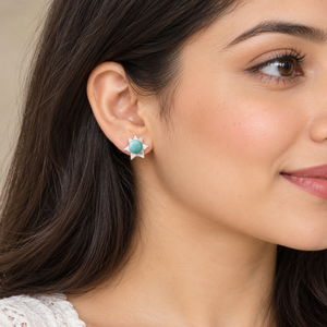 Niharika Gems Handmade 925 Sterling Silver Plated <b>Earring</b> In Blue Amazonite Gemstone For Women And <b>Girls</b> Wear In Wedding Party - Product Image 1