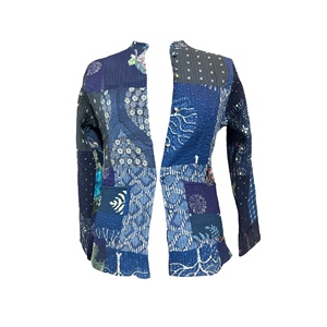 jacketVintage Reversible <b>Kantha</b> Quilted Wrap Beautiful Blue Patchwork Handmade 100% Organic Cotton <b>Jacket</b> - Product Image 1