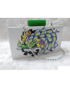 Stripped Resin Clutch With Gold Chain Strap Elegant Evening <b>Bag</b> Red White Navy Geometric Pattern Cover Closure All Seasons - Product Image 2