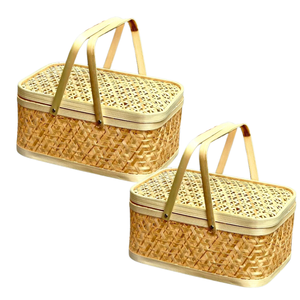 Panier-cadeau en bambou personnalisable, panier à fruits avec couvercle, panier-cadeau avec poignée, décoration d'intérieur, artisanat vietnamien - Product Image 1