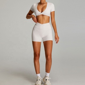 2026 White Seamless Yoga Set <b>Crop</b> <b>Top</b> High Waist Flared Pants Spaghetti Strap Scoop Neck 2 Piece Full Length Solid Color - Product Image 2