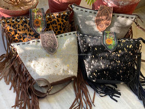 Nuevo pelo en bolso de cuero de vaca metálico colección elegante tallado a mano cuero estampado de animales flecos Bolsos De Mujer - Product Image 4