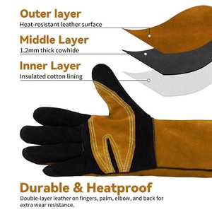 Gants de soudage TIG en cuir pleine paume, résistants au feu, antistatiques, pour travaux en zone de chaleur, grillades et cheminées, haute protection - Product Image 6