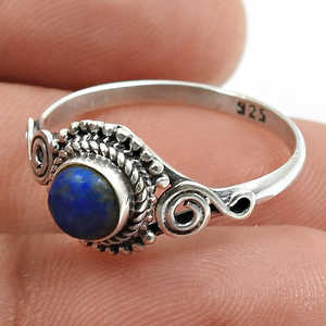 Bague en lapis-lazuli de forme ronde naturelle, en argent sterling 925 massif, bijou bohème raffiné pour fournisseur en gros - Product Image 2
