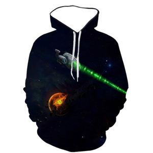 Sudadera con Capucha Negra para Hombre con Estampado de Ondas Rojas y Blancas, Corte Regular, Estilo Casual, Impresión por Sublimación, Algodón de Alta Calidad - Product Image 3